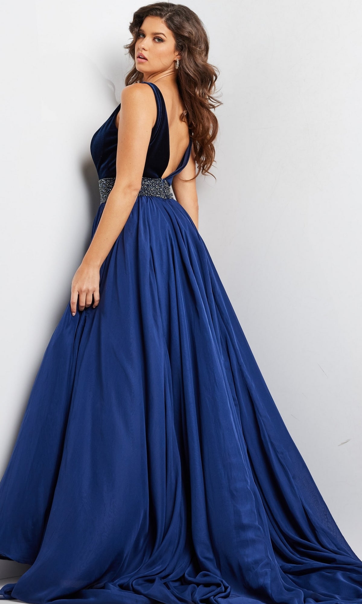 navy blue jovani prom dress Navy Cap Sleeve Mermaid Formal Dress 25850