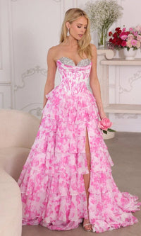 White/Pink Ava Presley Long Formal Dress 26441