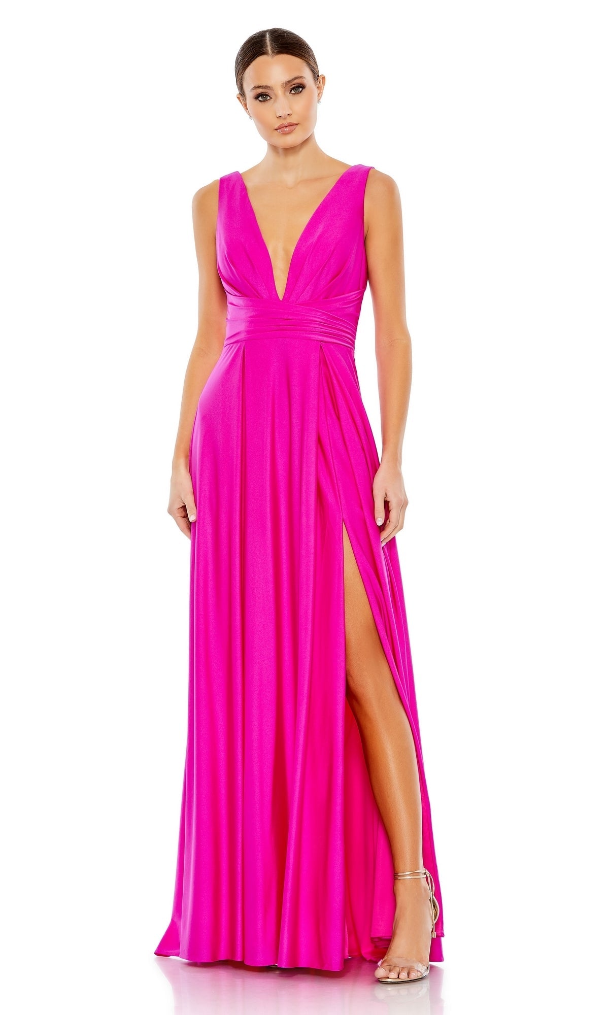 hot pink mac duggal dress Hot Pink Strapless Floral Embellished Midi Dress