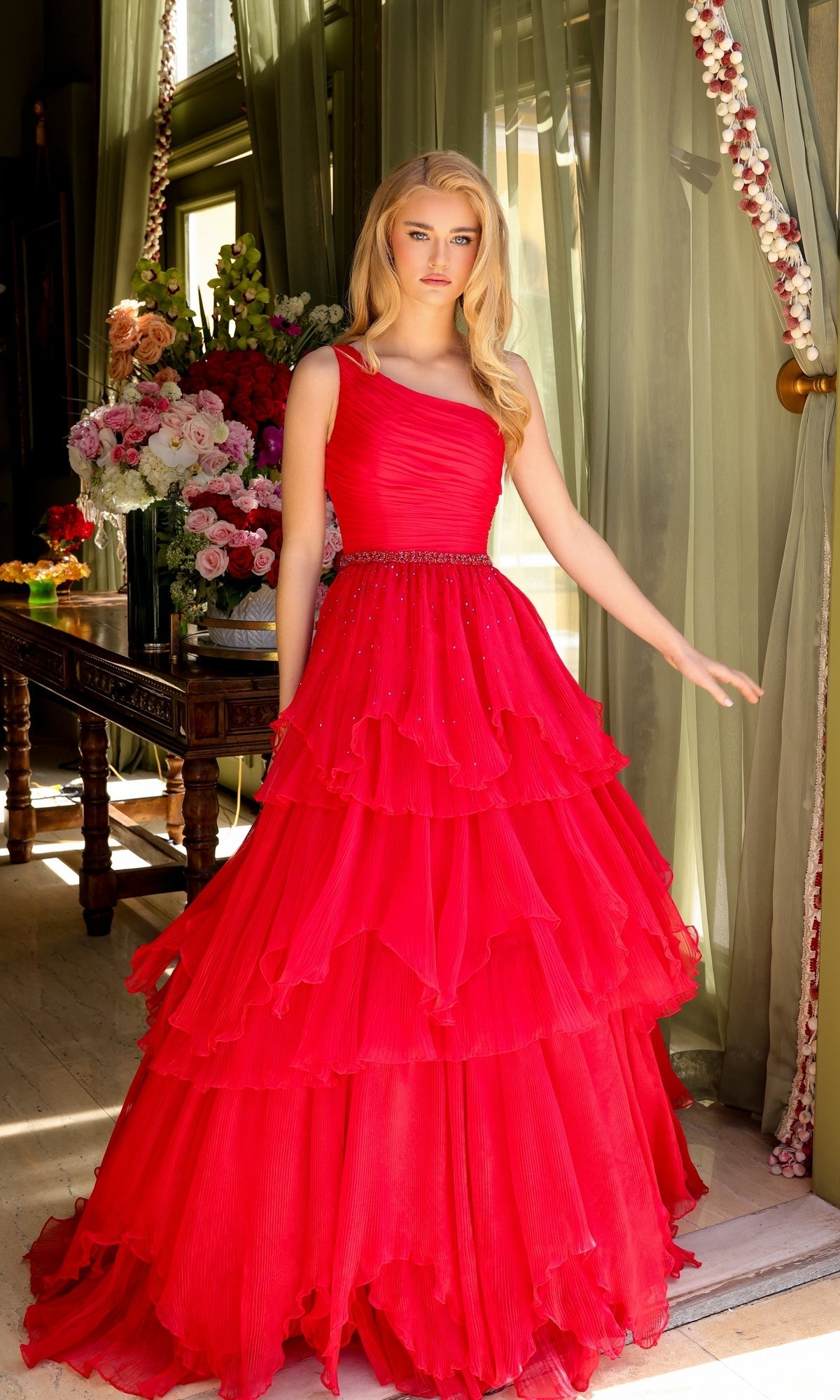 Red Ava Presley Long Formal Dress 29131 - Image