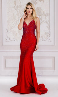 Red Amelia Couture Long Prom Dress 3018
