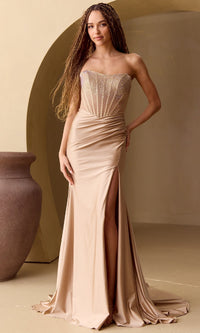 Champagne Amelia Couture Long Formal Dress 3042