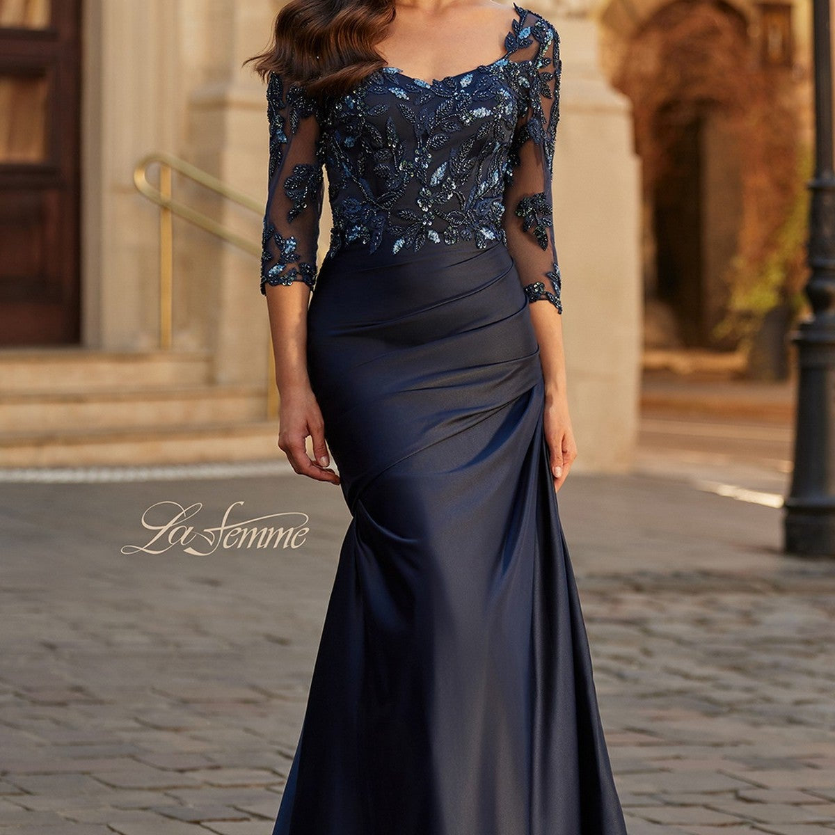 navy long sleeve lace dress Mother of the Bride 31802 by La Femme / 18 minimal shirt dress Kira Drawstring Midi Dress Bring on the ooh Size:CUSTOM SIZE REQUEST