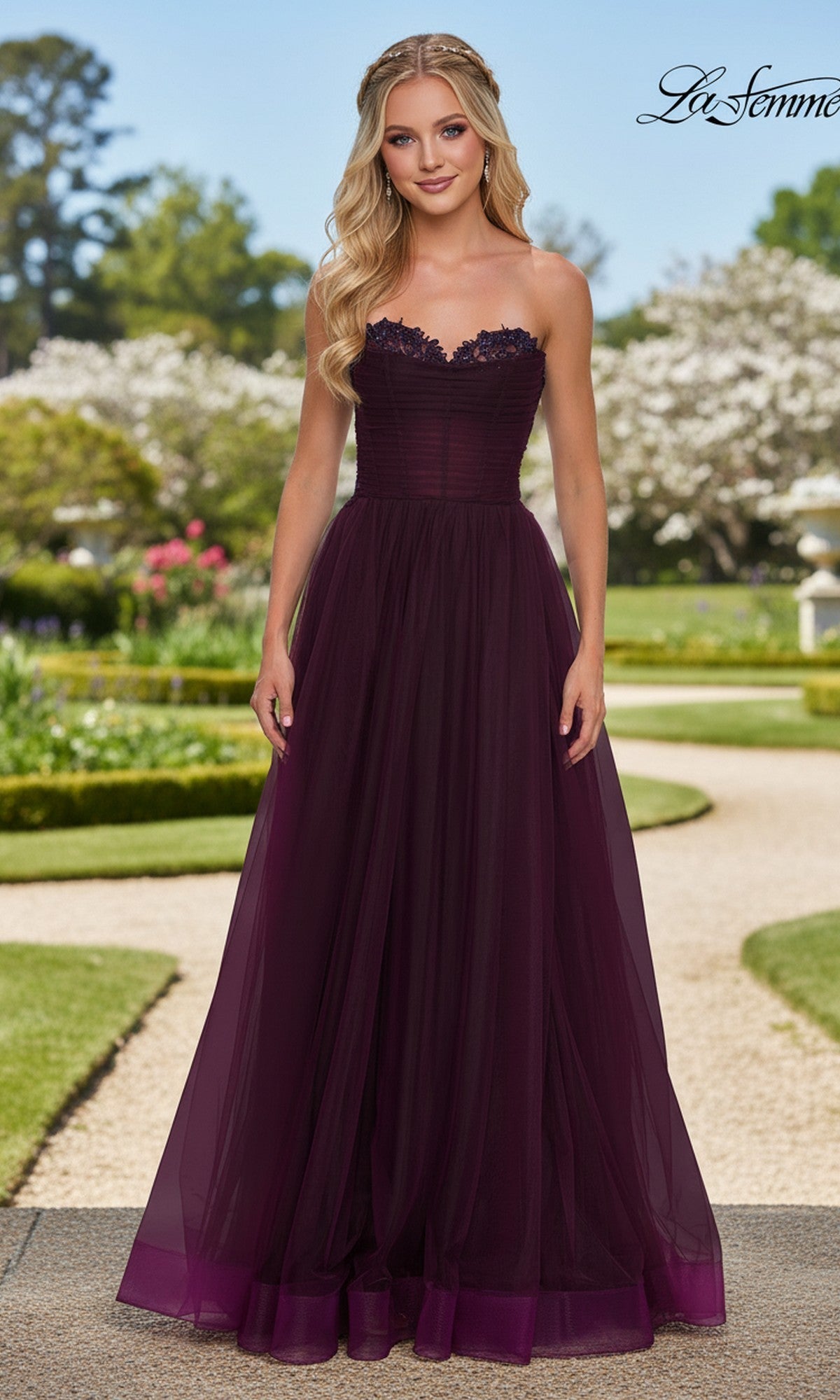 strapless open back dress Purple Long Sleeves Plus Size Prom Dresses Lace Mermaid Formal Evening Gowns Purple / US10 main image 0