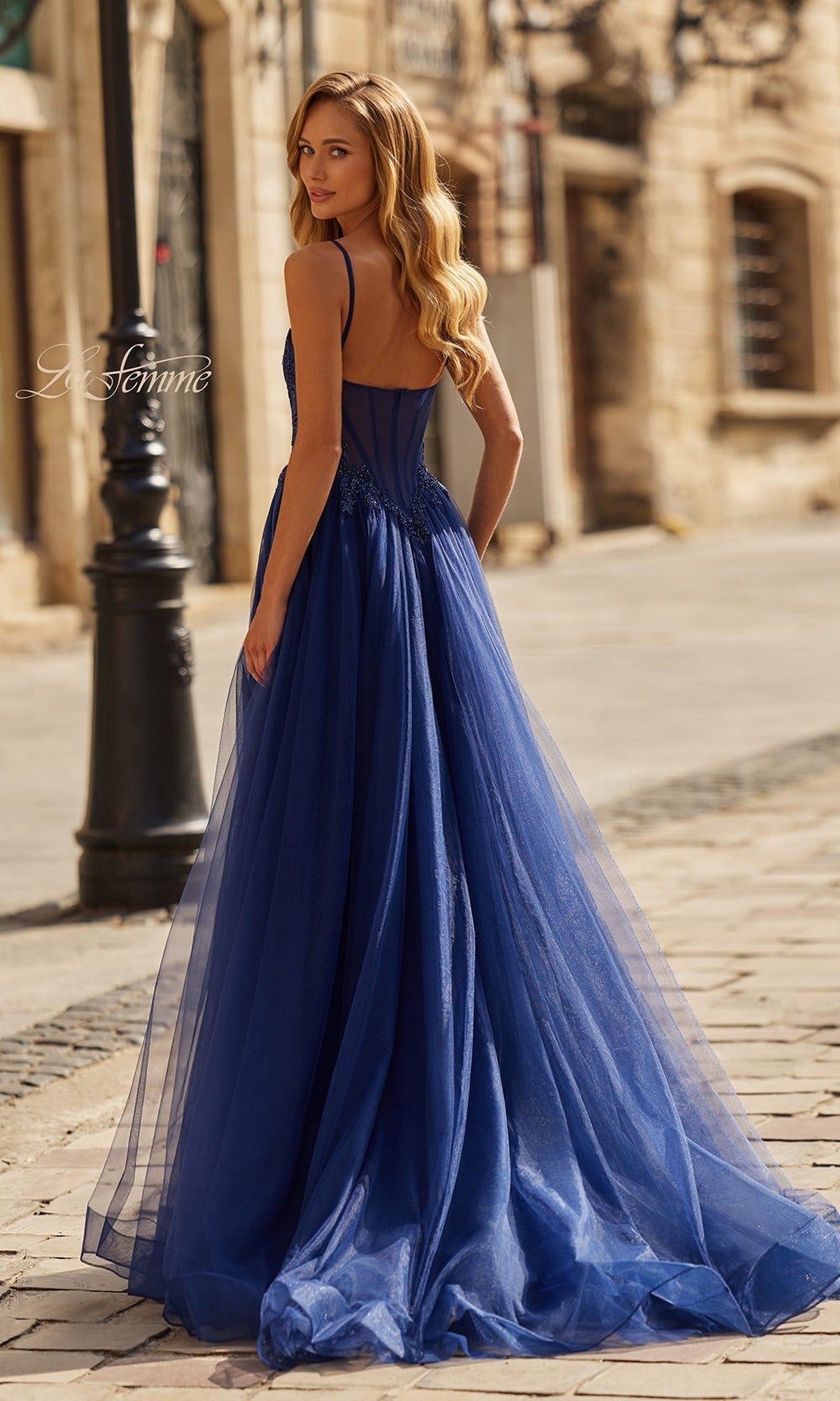blue dress for baby girl Long Prom Dress 33436 by La Femme