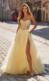 Pale Yellow La Femme Long Prom Dress 33491 - Image