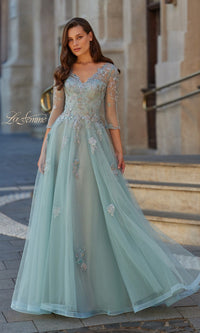 Dusty Blue La Femme Long Formal Dress 33536 - Image