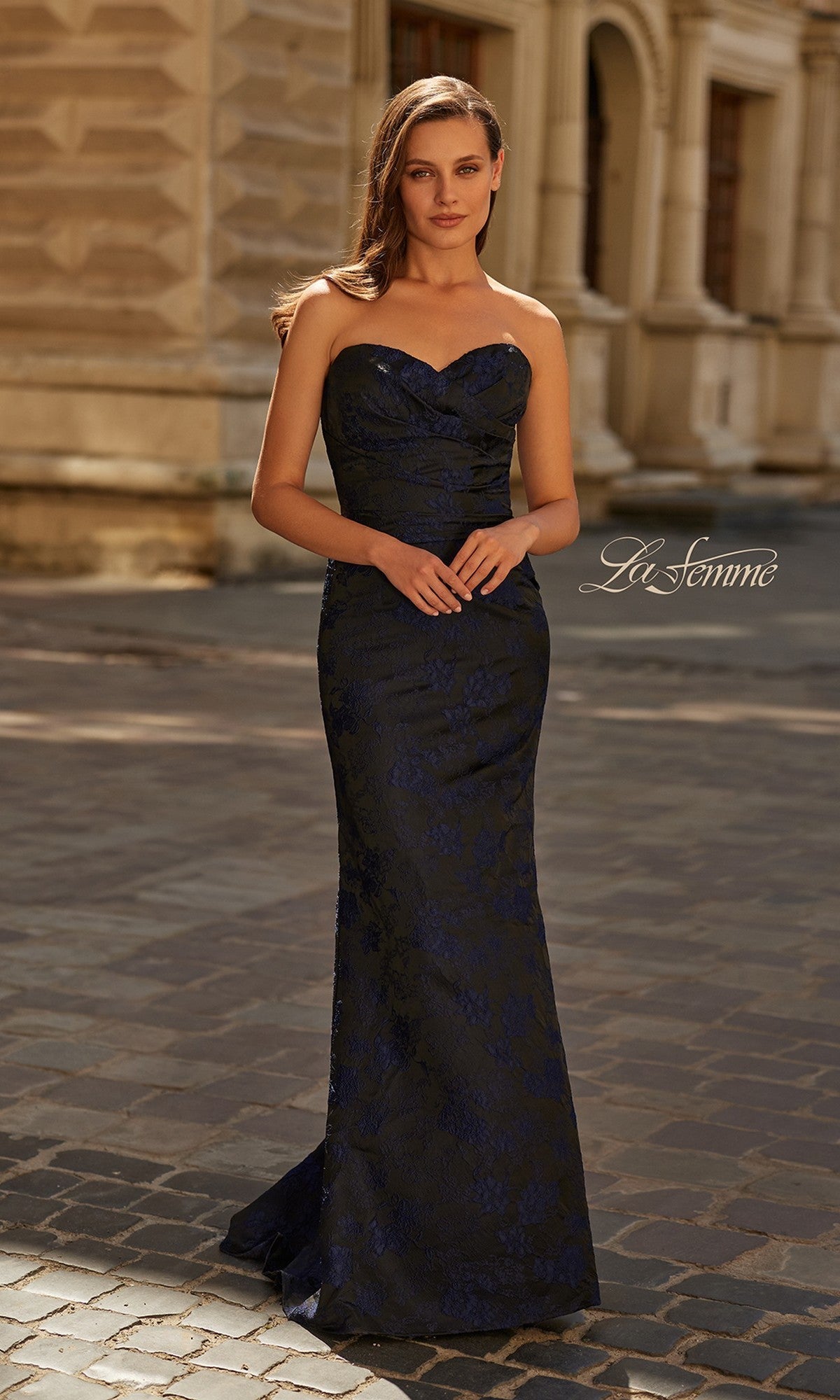 Navy La Femme Long Formal Dress 33539 - Image