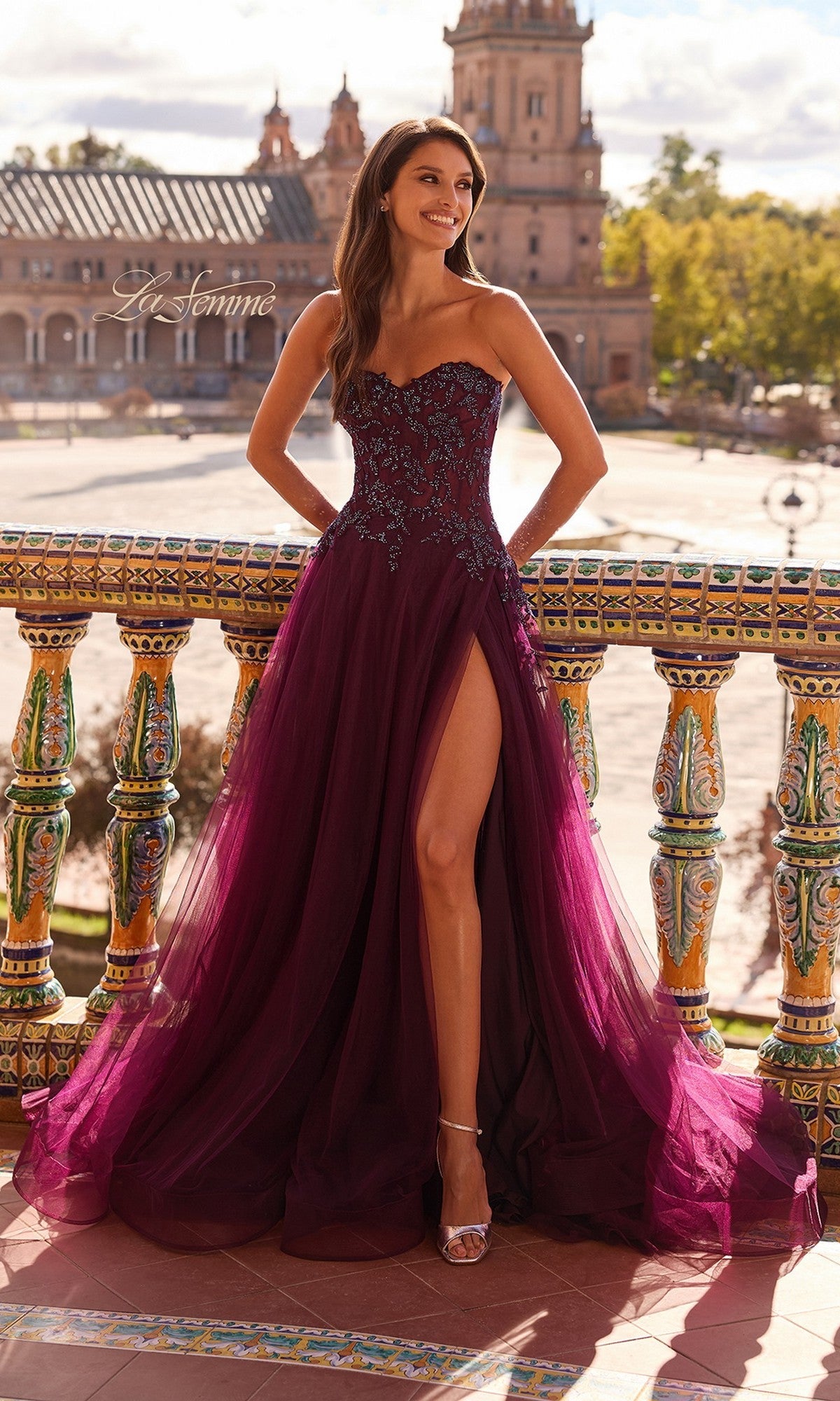 Long Prom Dress 33551 by La Femme Marine Blue / 16