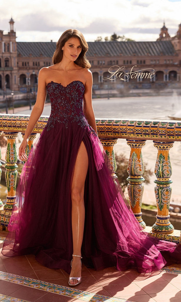 purple burgundy prom dress open lace back dress Burgundy Long Mermaid One Shoulder Ruffle Satin Prom  Dress with Slit