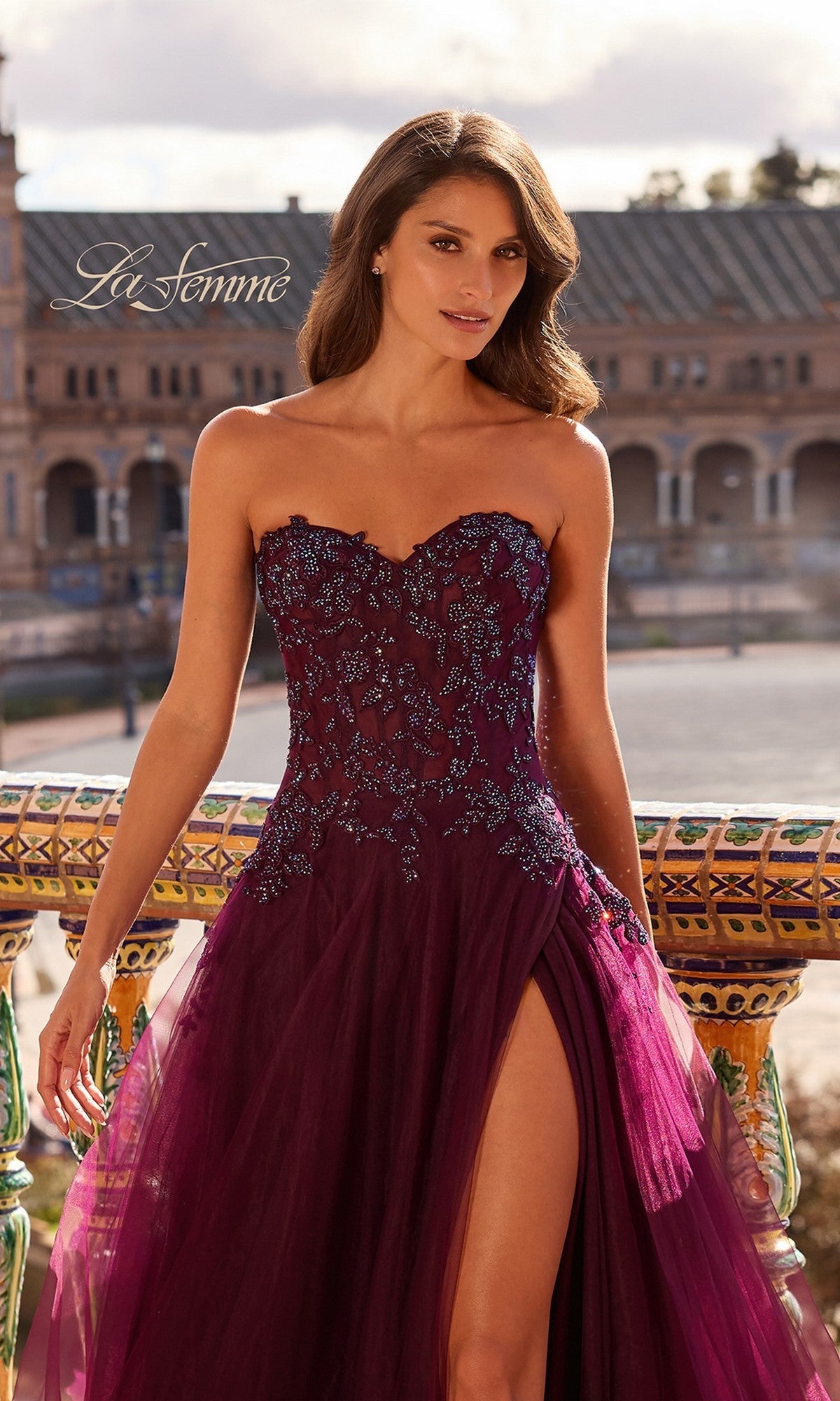 Long Prom Dress 33551 by La Femme Marine Blue / 16