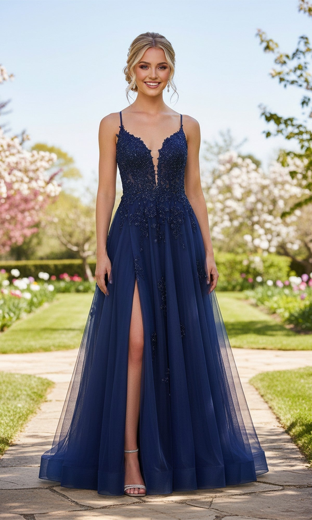 Marine Blue La Femme Long Prom Dress 33716 - Image