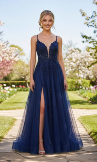 Marine Blue La Femme Long Prom Dress 33716 - Image