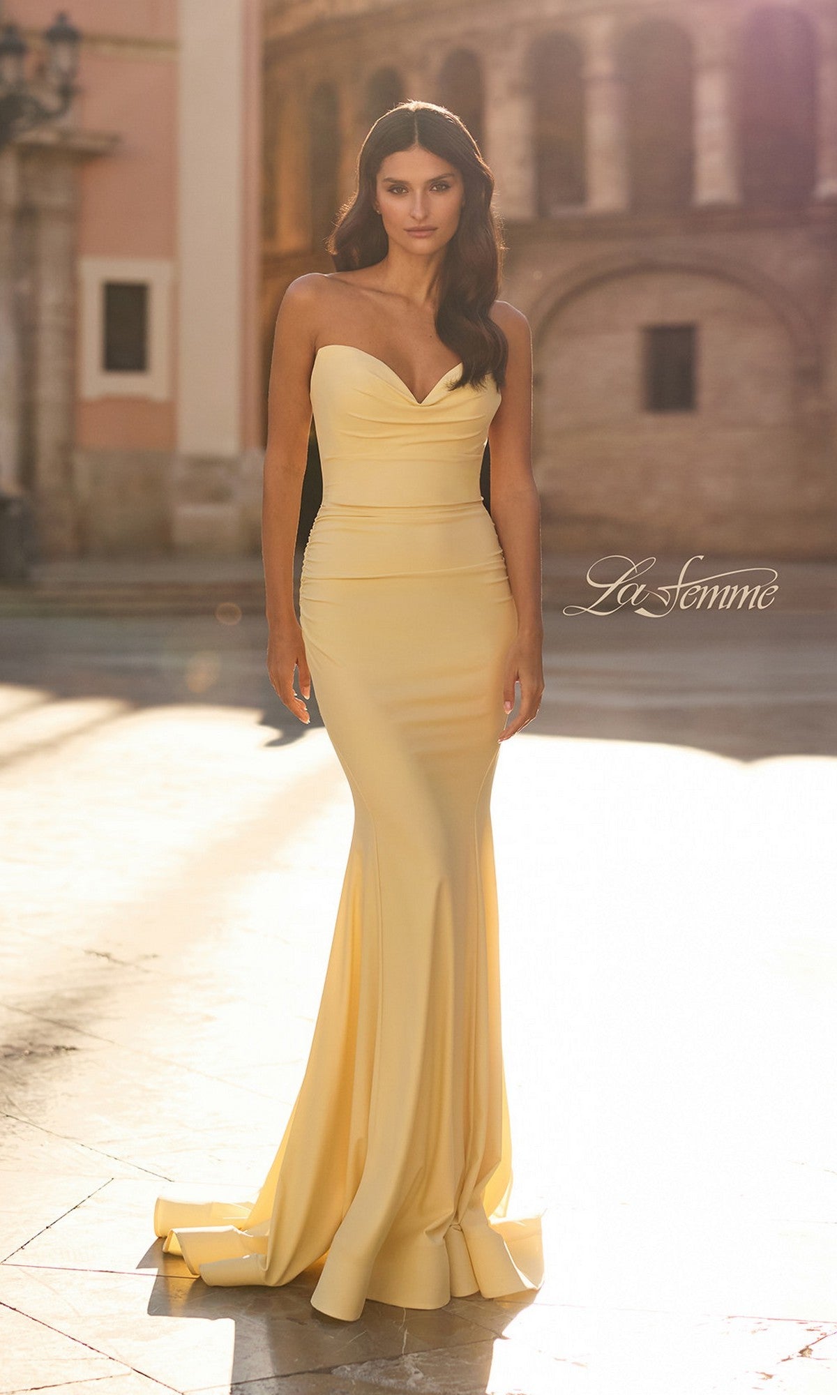 Pale Yellow La Femme Long Prom Dress 33864 - Image
