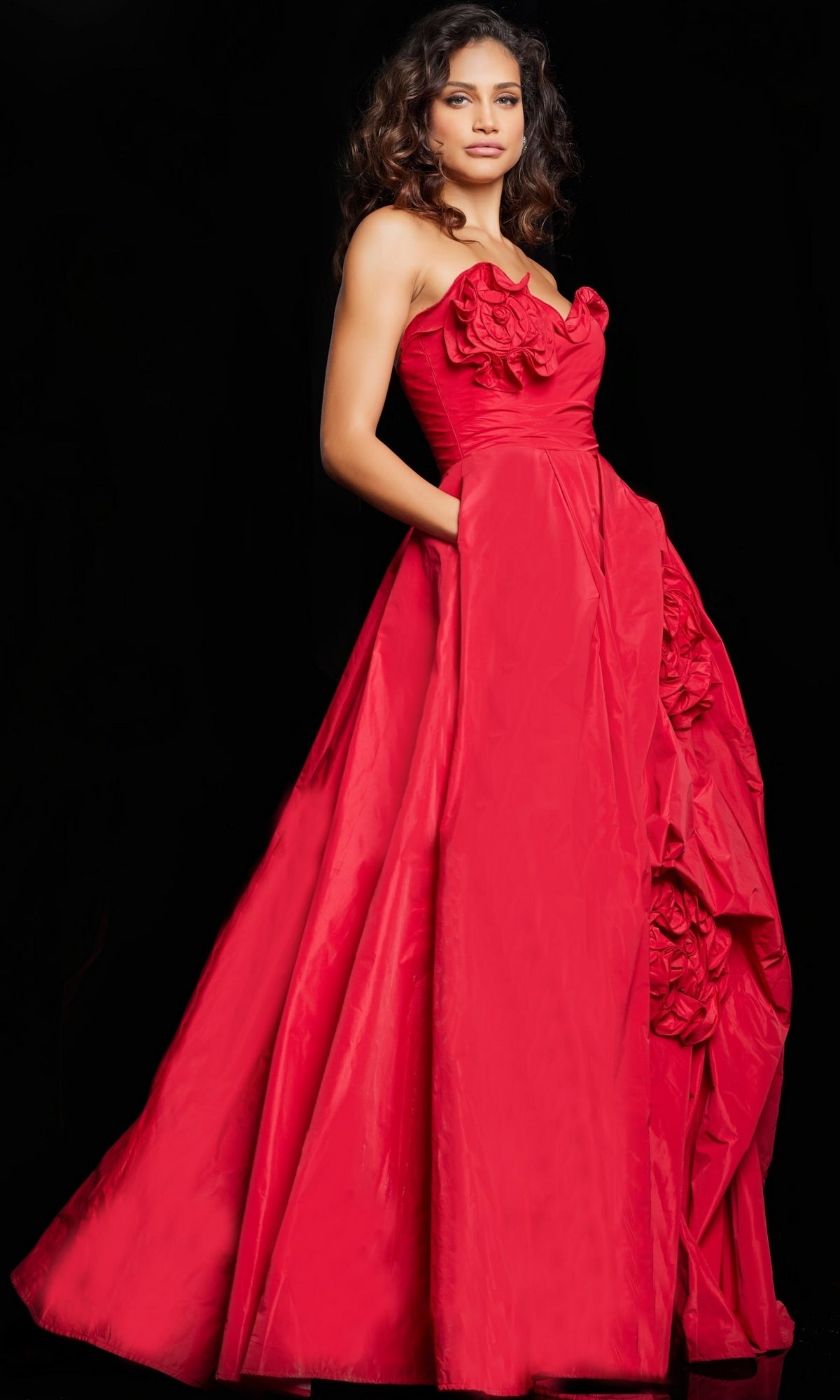 red dress jovani Formal Beaded Strapless Gown 39377 hugging formal dress Jovani 24103 Red Asymmetric Hem