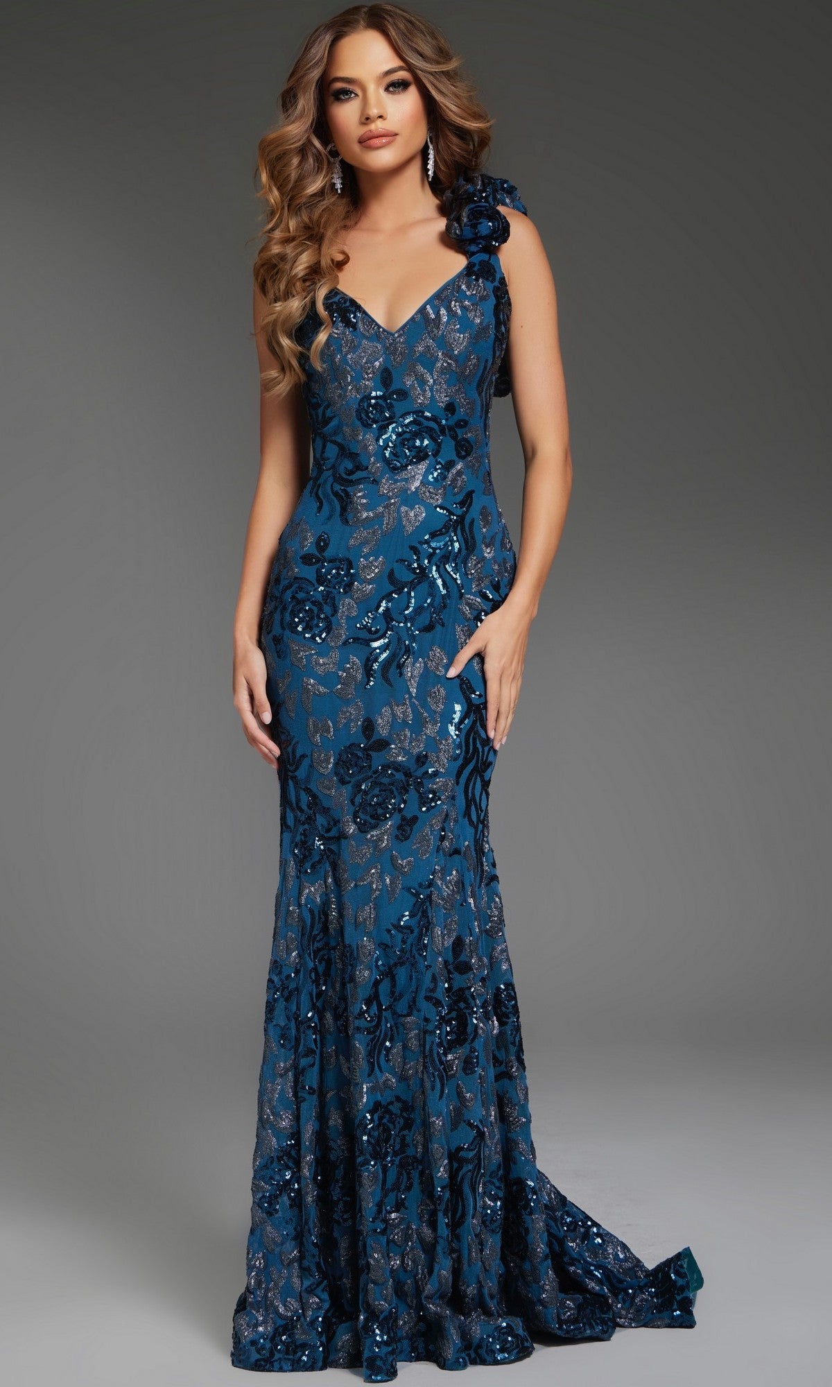 Slate Jovani Long Formal Dress 37634