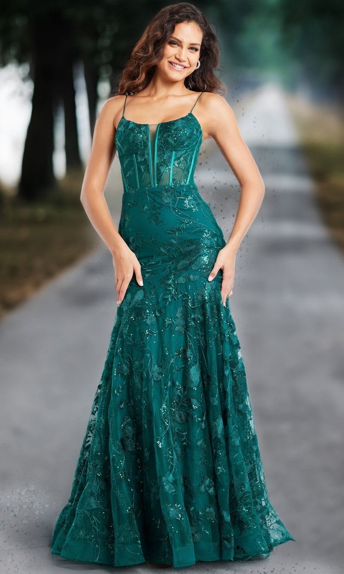 Dark Green Formal Long Dress 38004 by Jovani
