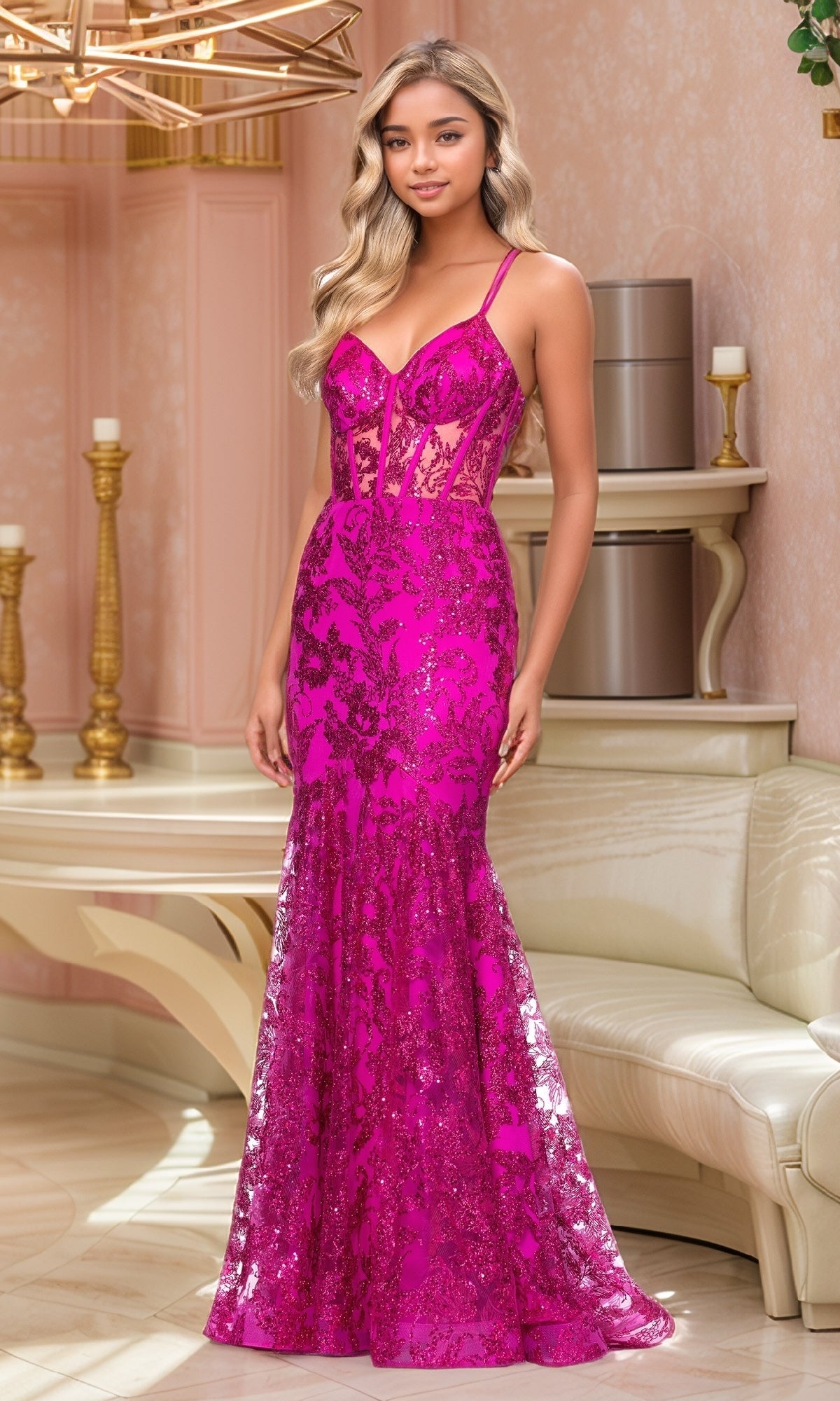 Hot Pink Blondie Nites Long Formal Dress 3960bn-2
