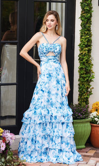 White/Blue Ava Presley Long Formal Dress 40026 - Image