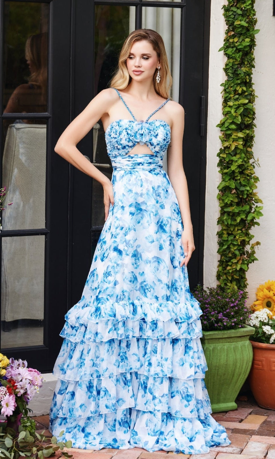 White/Blue Ava Presley Long Formal Dress 40026 - Image