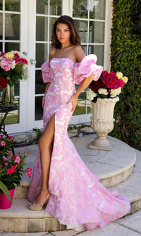 White/Light Pink Ava Presley Long Formal Dress 40033 - Image
