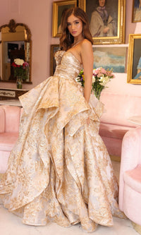 White/Gold Ava Presley Long Formal Dress 40049 - Image