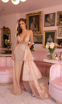 Nude/Champagne Ava Presley Long Formal Dress 40064 - Image