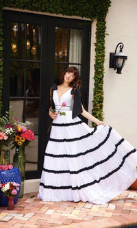 White/Black Ava Presley Long Formal Dress 40091 - Image