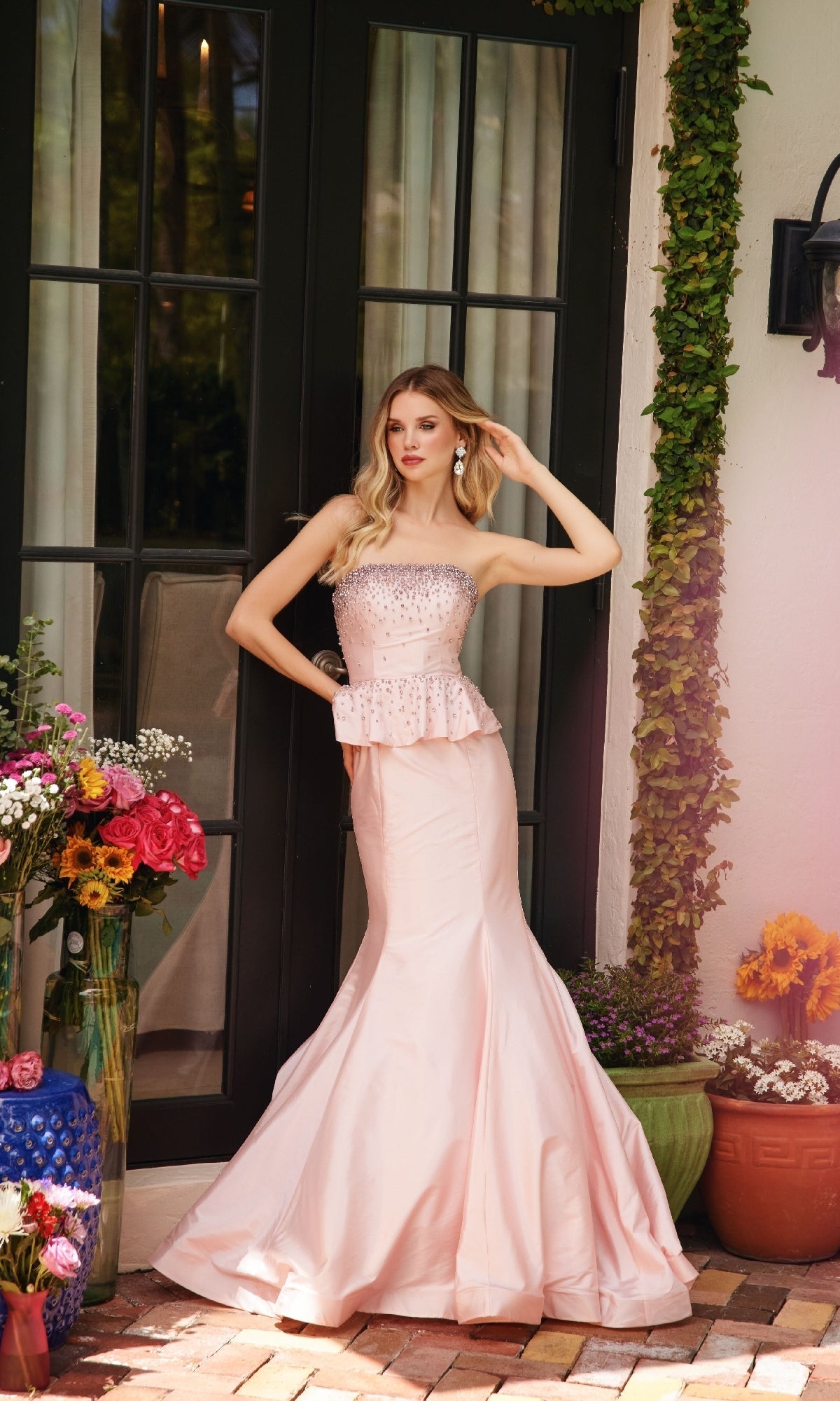 open lace back dress Ava Presley Metallic Corset Cut Glass Prom Dress 40057 main image 0