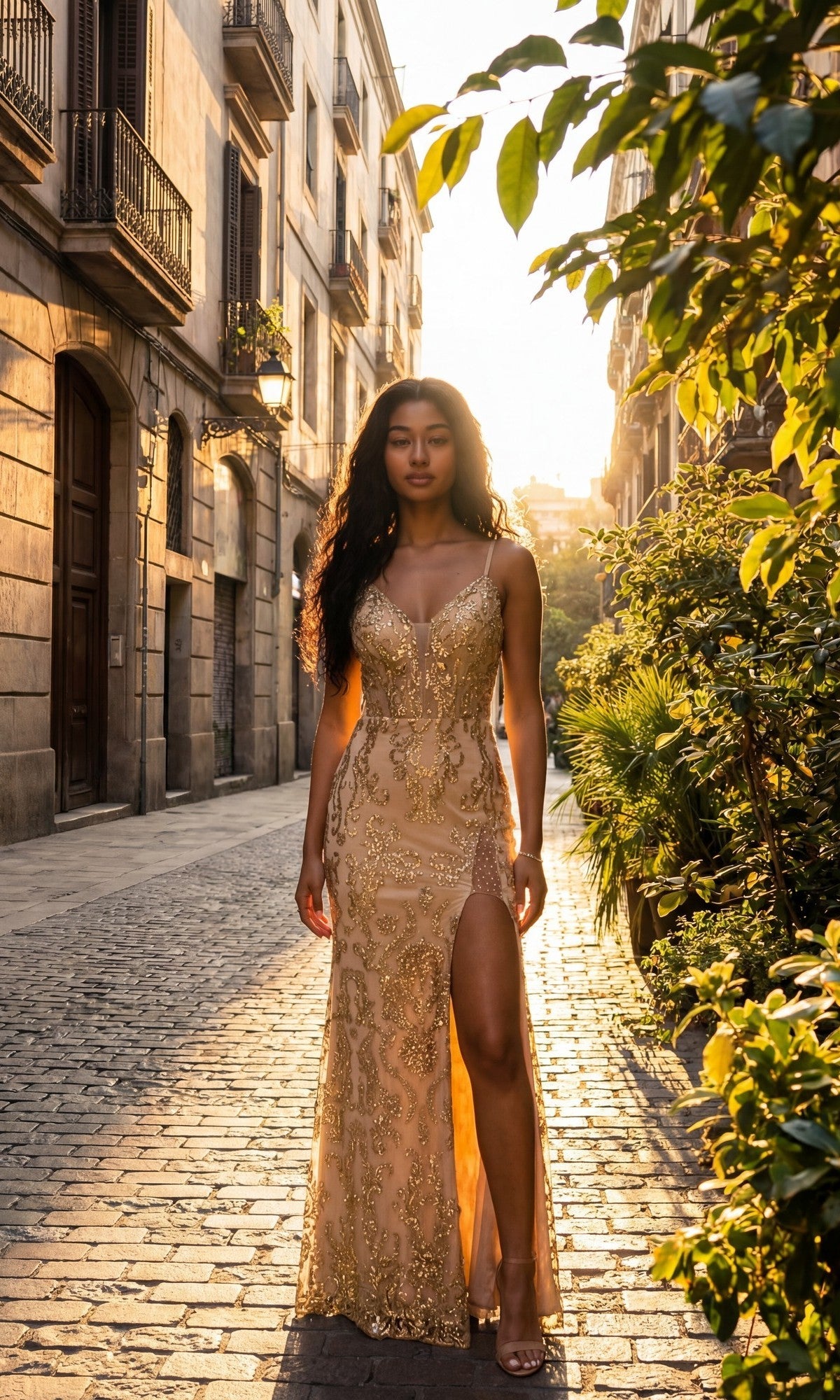 Champagne Chicas Long Formal Dress 4028