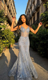 Smokey Blue Chicas Long Formal Dress 4030