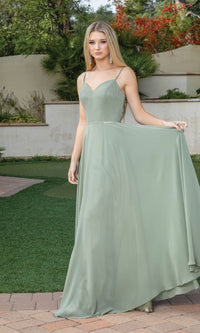 Sage Corset-Back A-Line Prom Gown with Beaded Waist