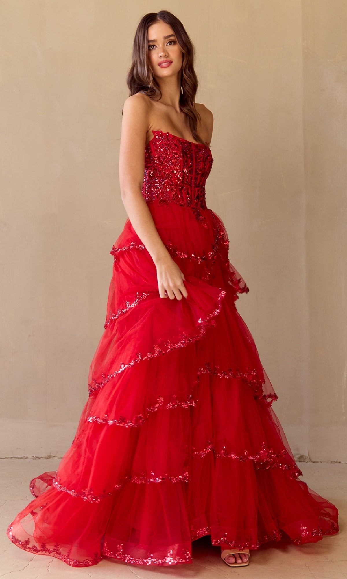 Red Amelia Couture Long Formal Dress 4033