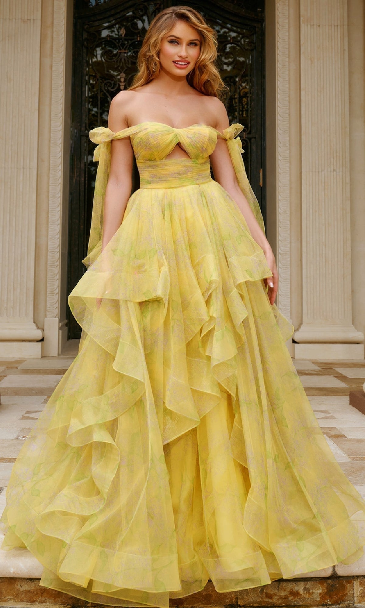 Yellow/Print Jovani Long Formal Dress 40400 - Image
