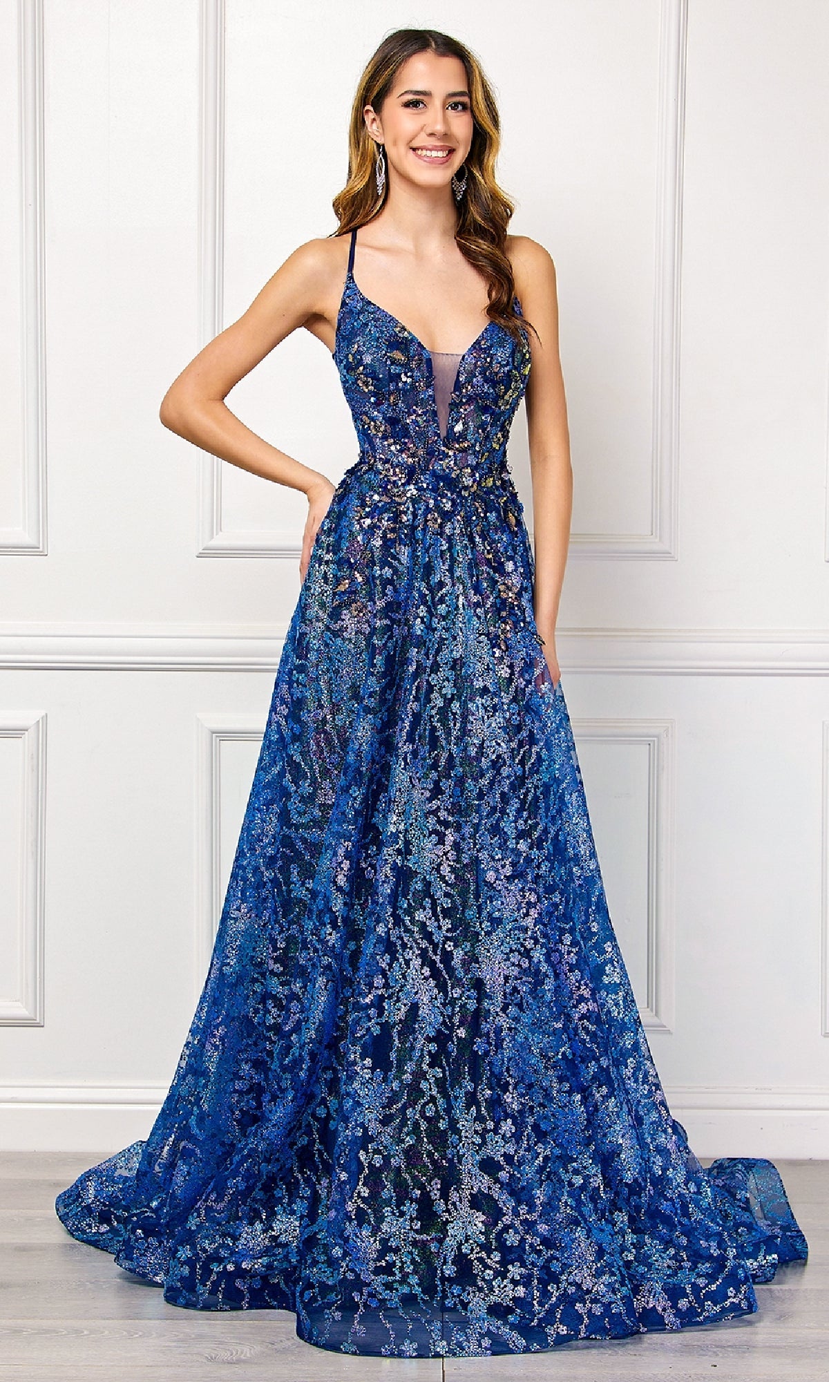 Navy Amelia Couture Long Prom Dress 4050
