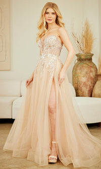 Champagne Amelia Couture Long Prom Dress 4062