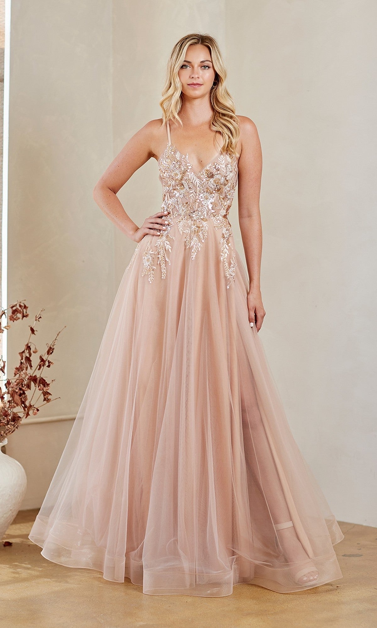 Champagne Amelia Couture Long Prom Dress 4064