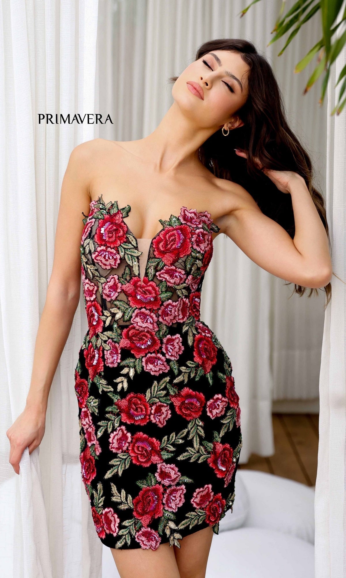 Black Multi Primavera Short Party Dress 4215
