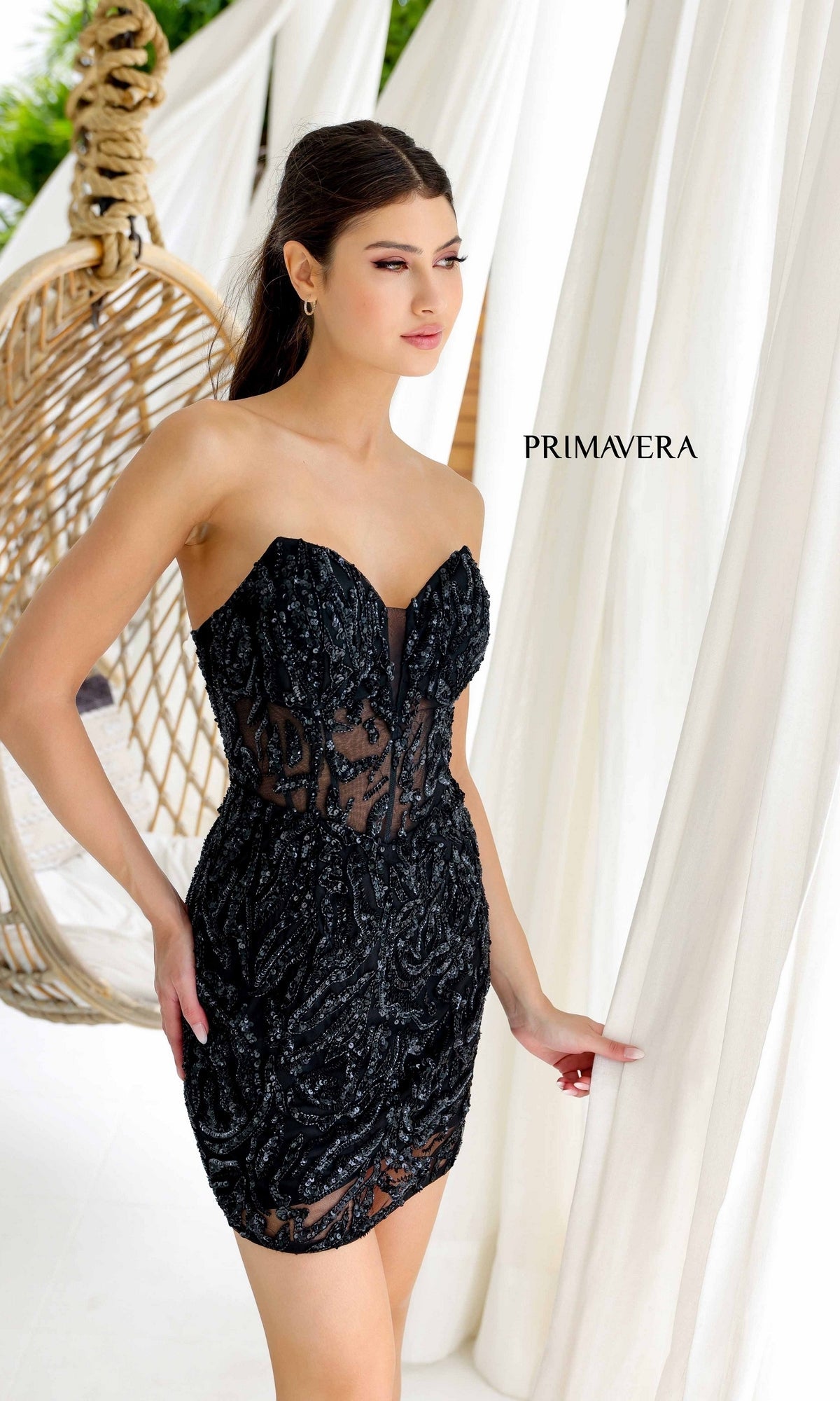 Black Primavera Short Party Dress 4222