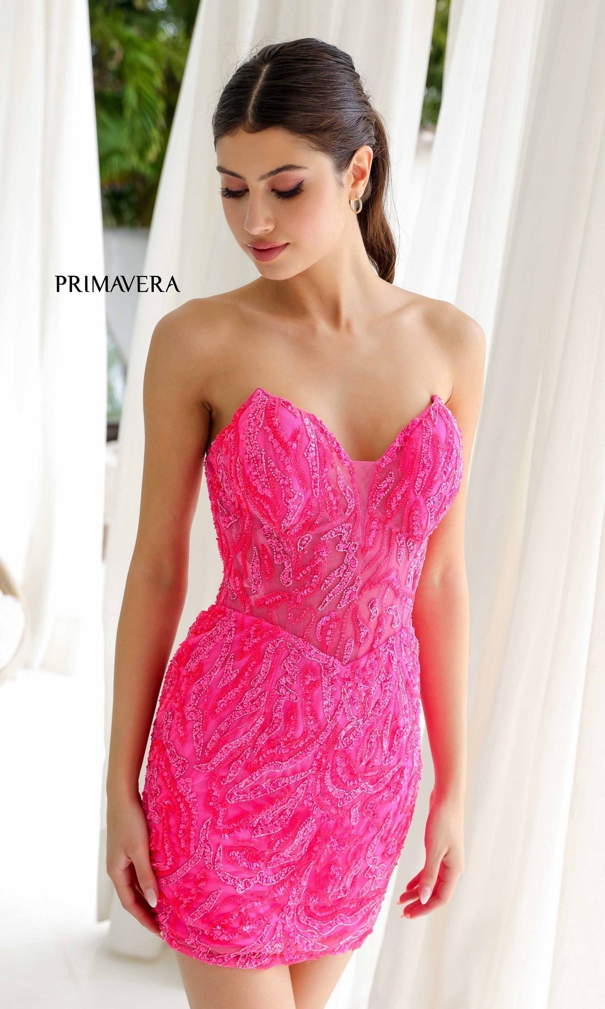 Neon Pink Primavera Short Party Dress 4222