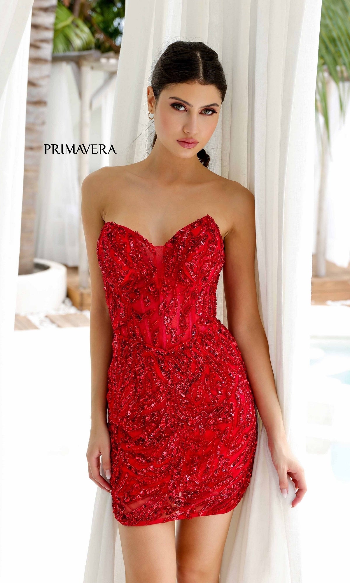 Red Primavera Short Party Dress 4222