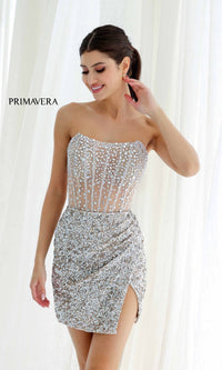 Nude/Silver Primavera Short Party Dress 4231