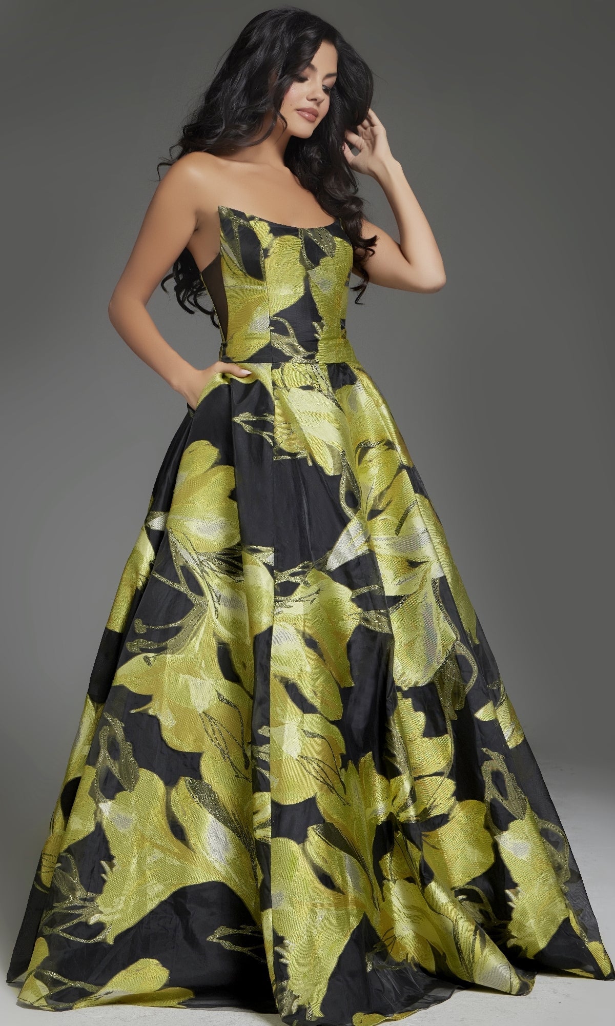 Yellow/Black Jovani Long Formal Dress 42435 - Image