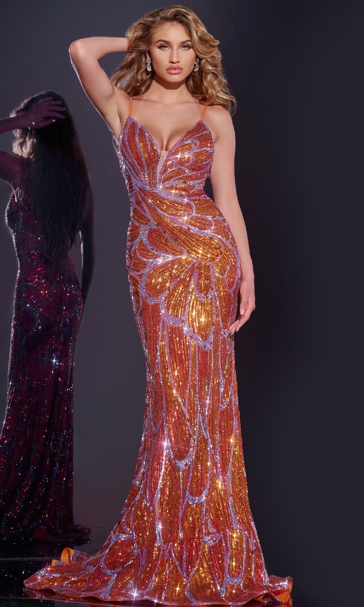 Orange/ Lilac Jovani Long Formal Dress 42600