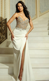 Nude/Off White Jovani Long Formal Dress 42614 - Image
