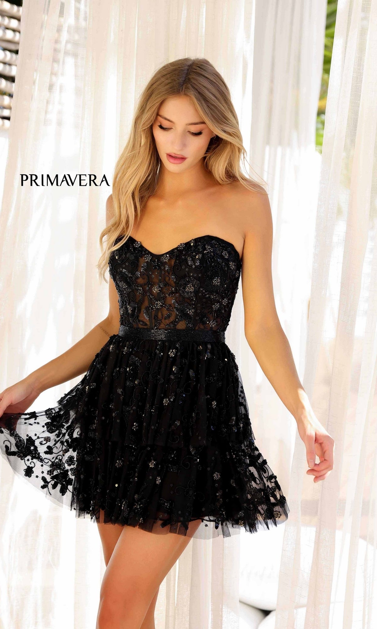 Black Primavera Short Party Dress 4263