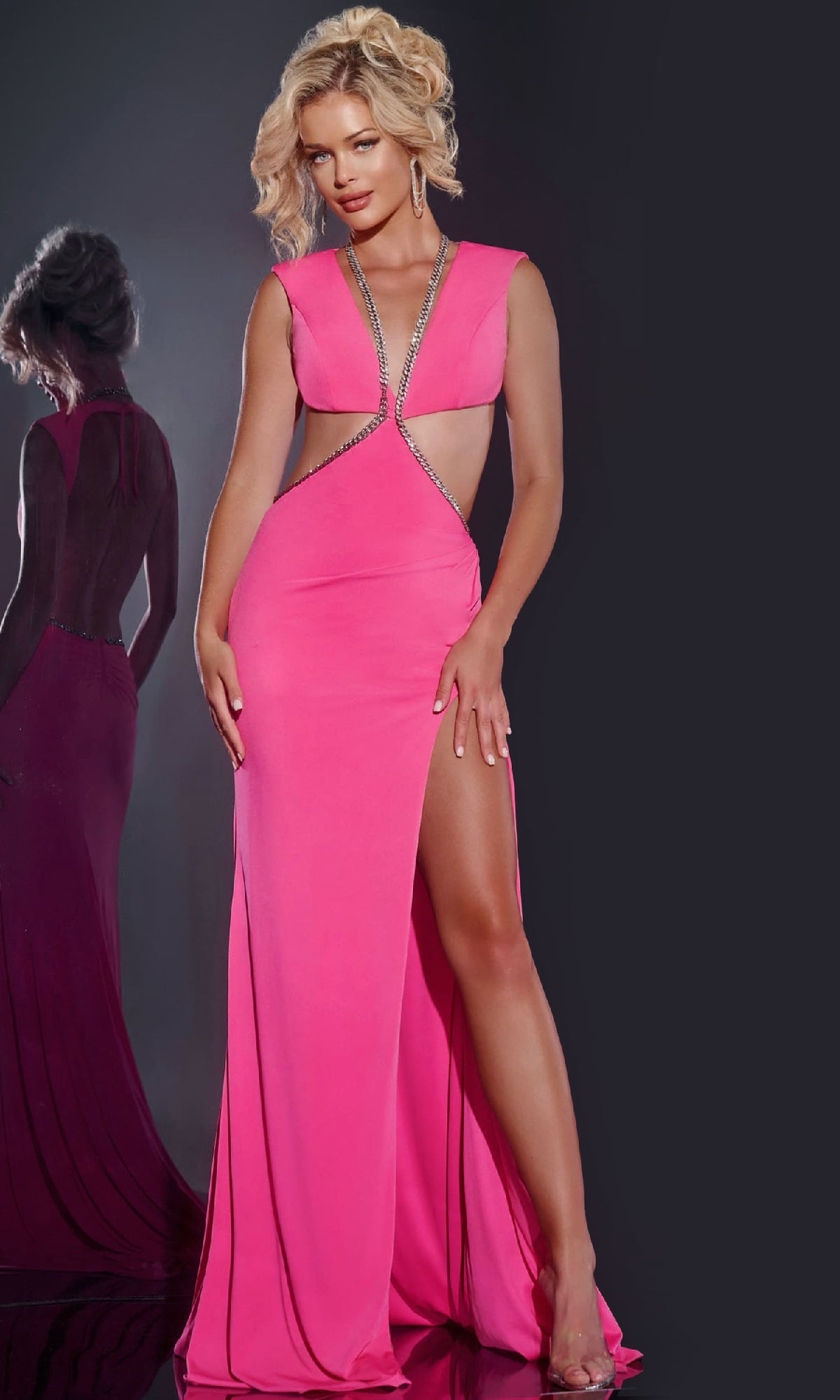 Hot Pink Jovani Long Formal Dress 42675 - Image