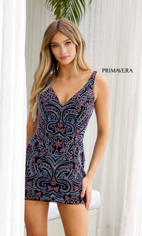 Black Multi Primavera Short Party Dress 4271