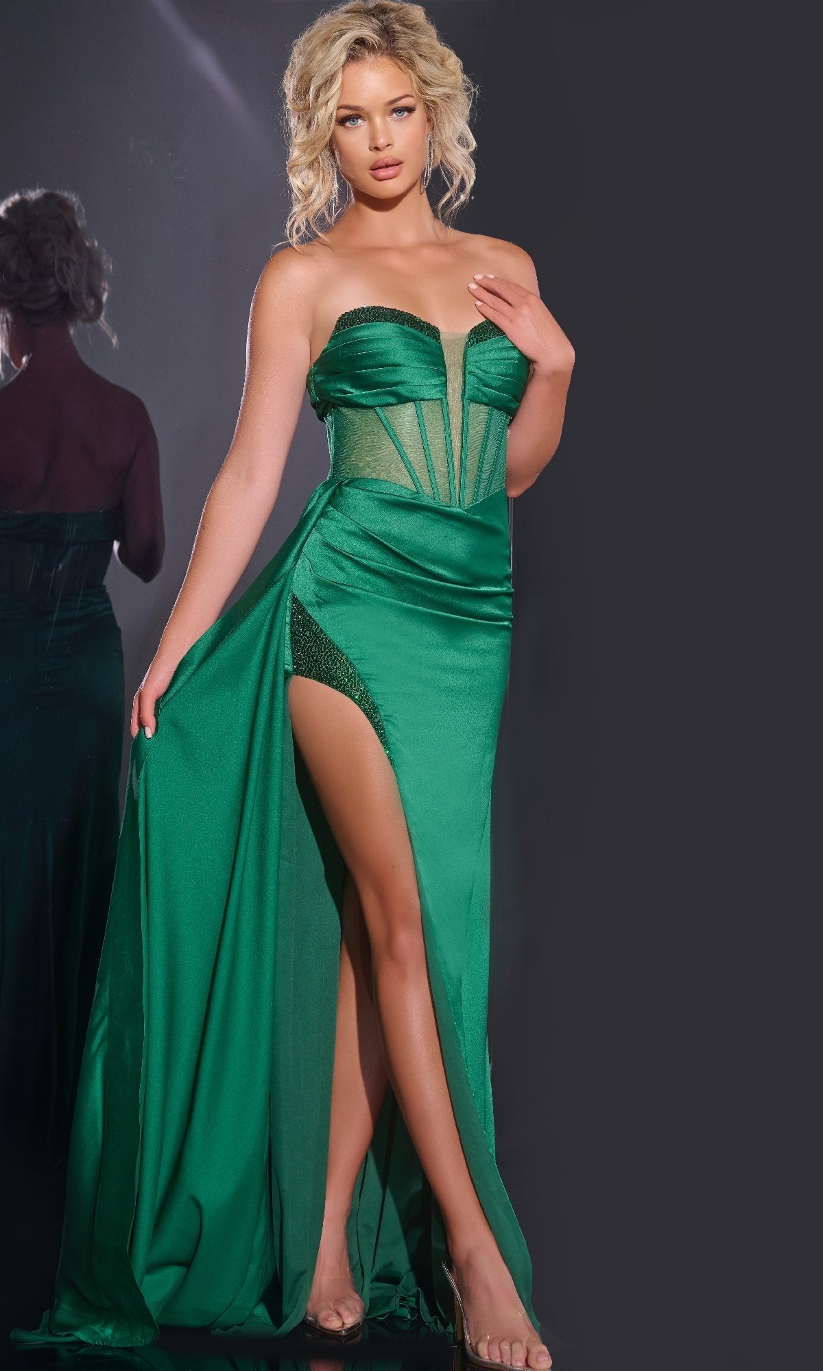 Emerald Jovani Long Formal Dress 43157 - Image