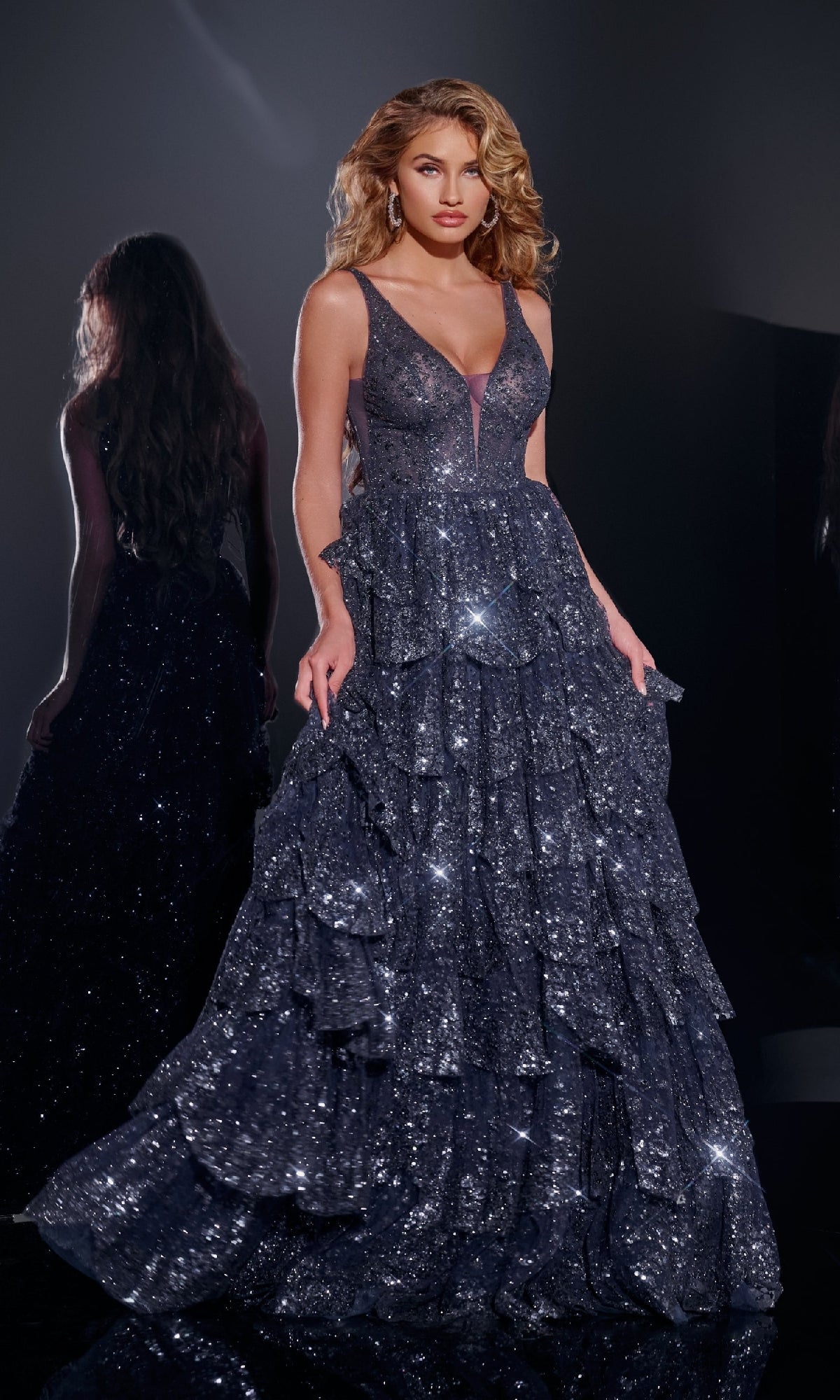 Navy Jovani Long Formal Dress 43198